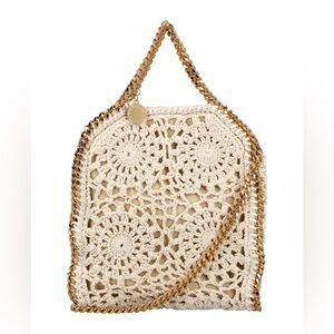 Stella McCartney Crochet Falabella Shoulder Bag in Cream with Gold Chain